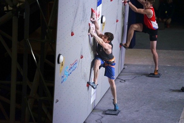 John Brosler on the starting line for a speed climbing competition.