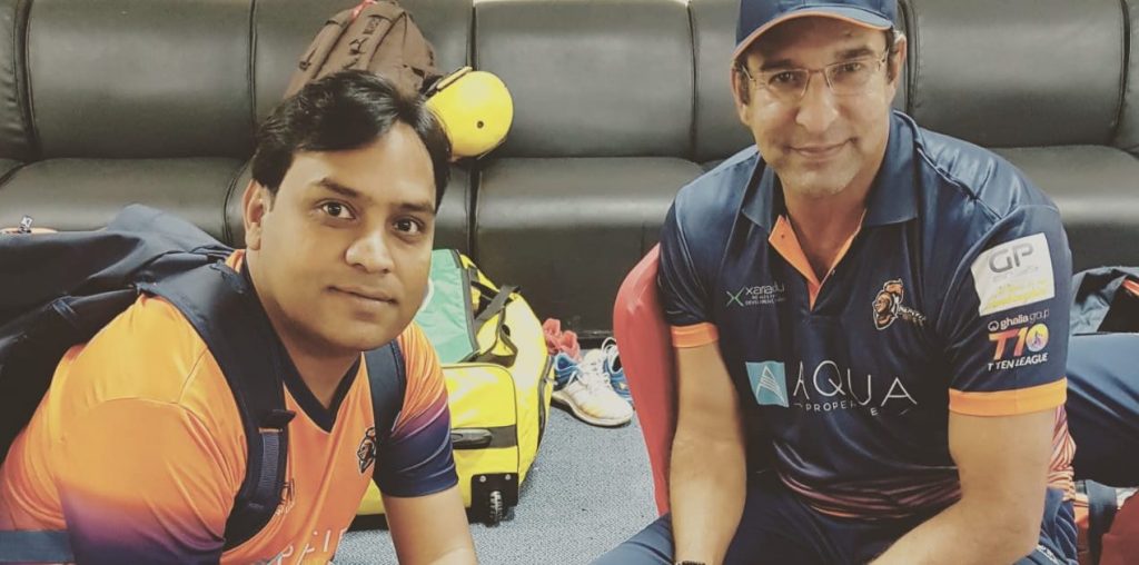 Asif Ejaz, UAE cricket physiotherapist, with Wasim Akram