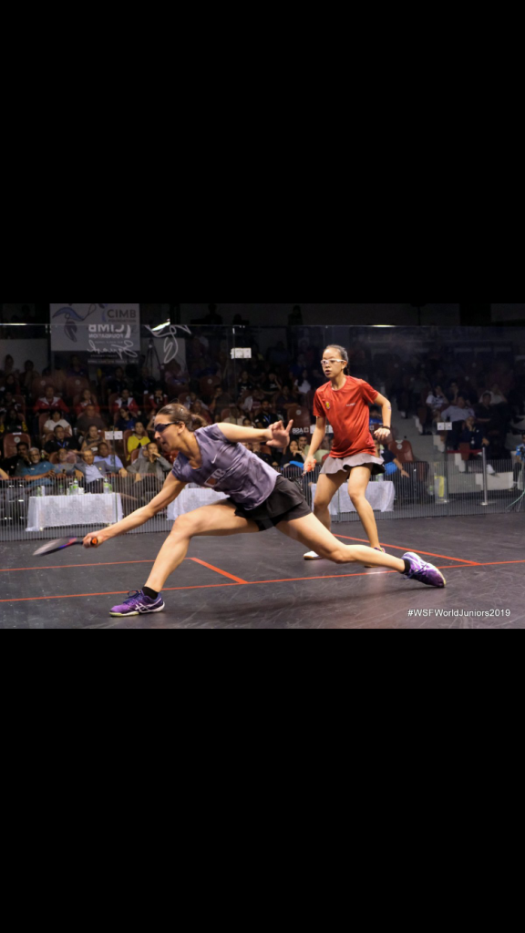 Farida Mohamed plays squash shot