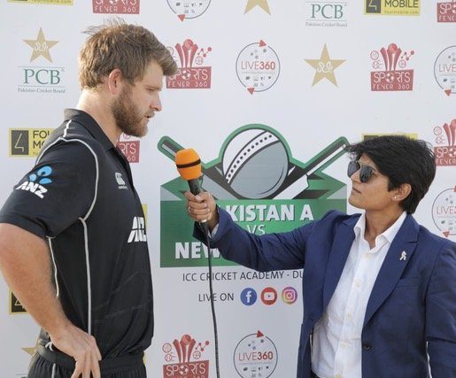 charvi bhatt interviewing a player during post match conference