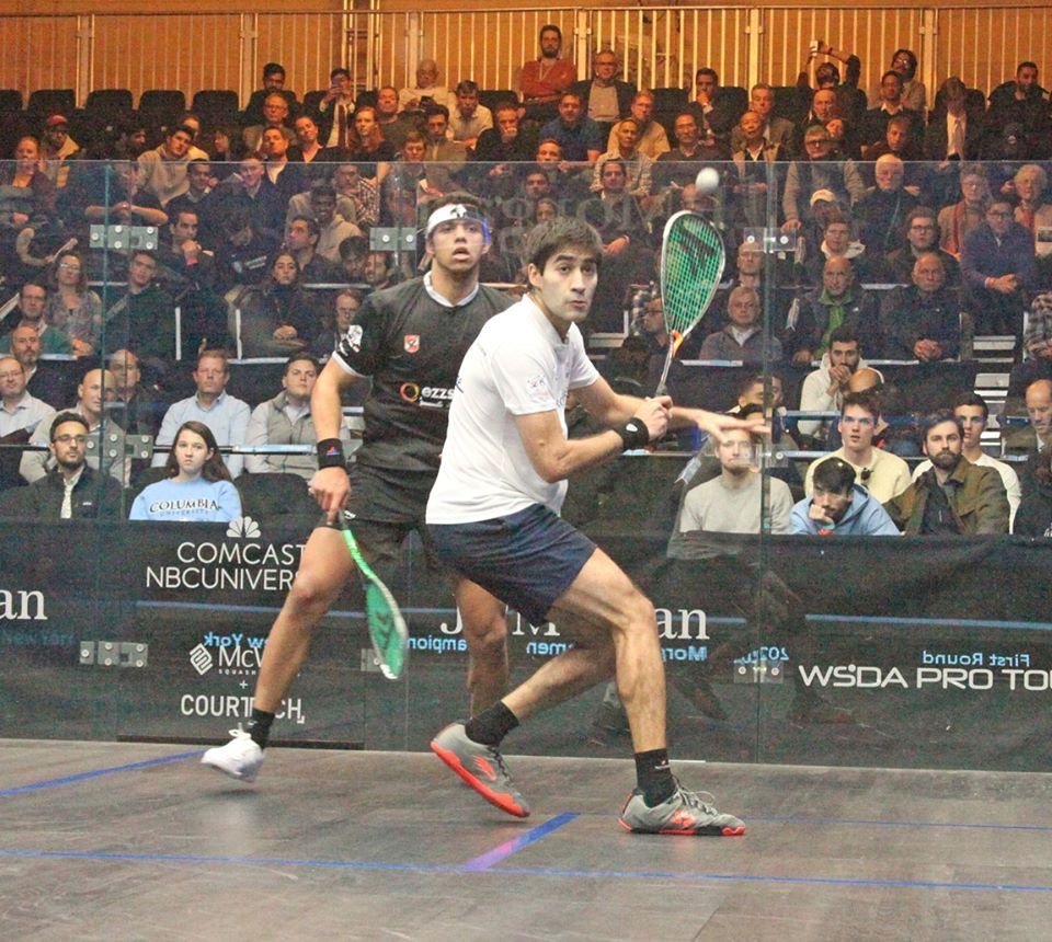 ramit tandon from India prepares for a shot on the squash court