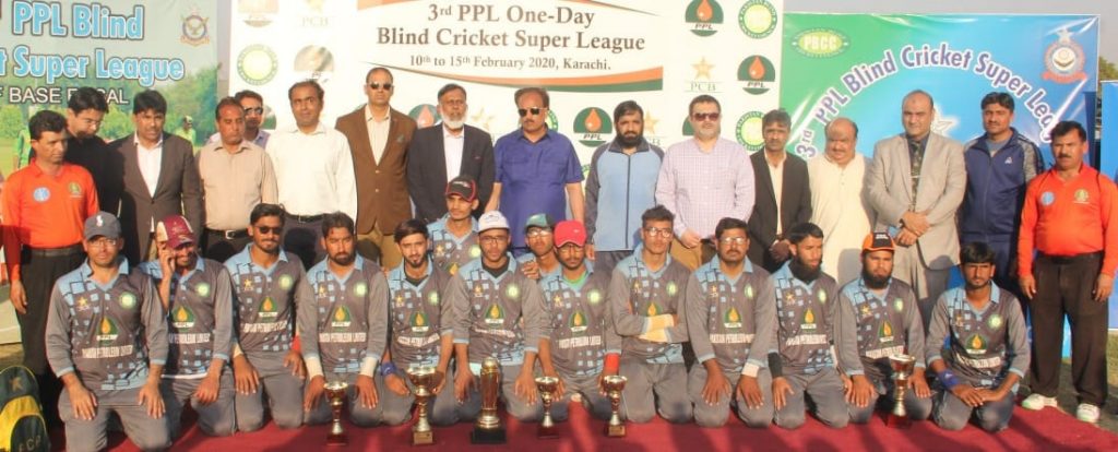 Sultan Shah poses with the team at the 3rd PPL One-day Blind Cricket Super League