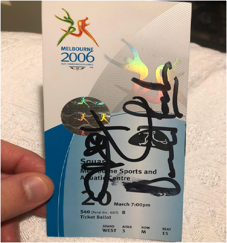 Nicholas Bloom hold the ticket of Melbourne 2006 Commonwealth Games,Australia