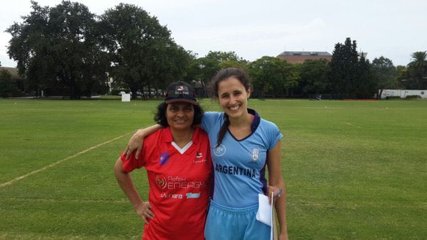 veronica vasquez with another cricketer posing for camera
