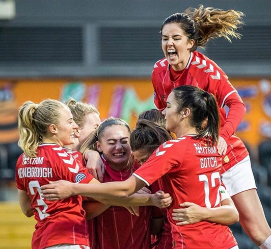 Charlton Athletic Women's Footballers celebrate a goal